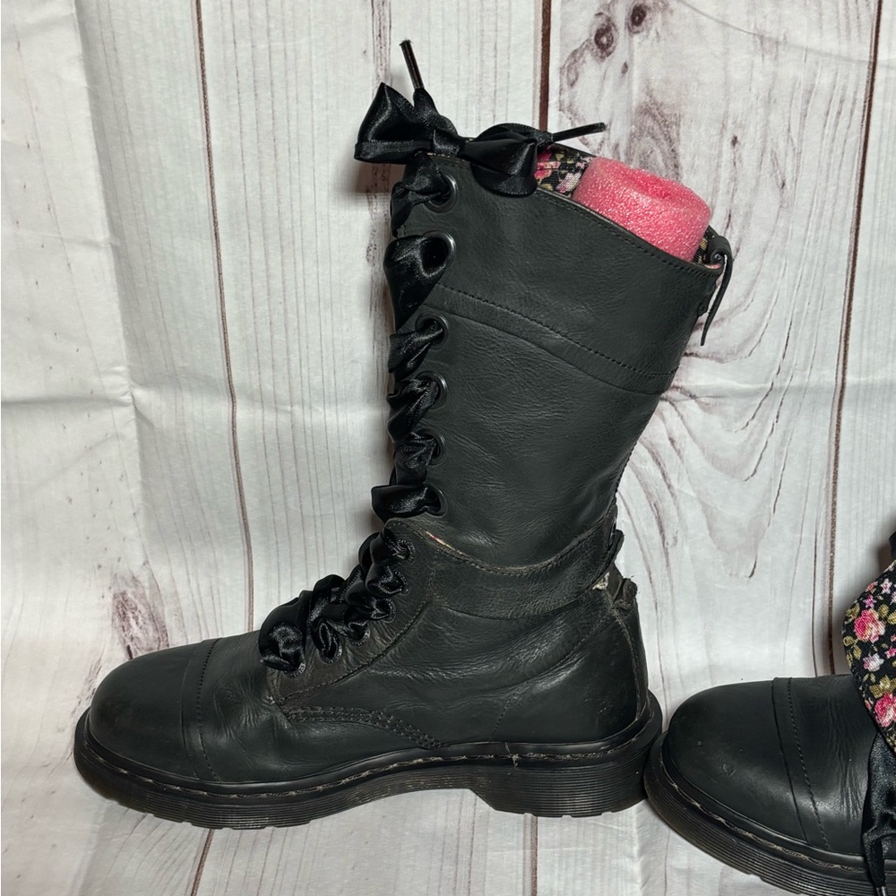 Black Combat Boots with Floral Lining